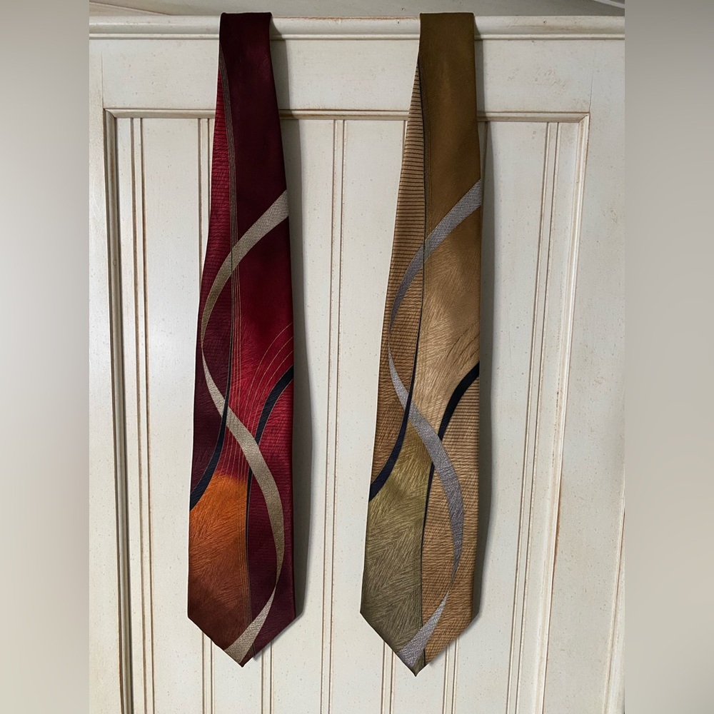 2 Stylish Red and Gold 100% Silk Ties